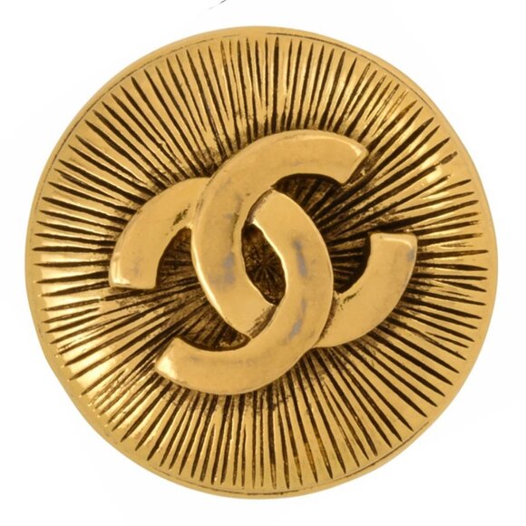 CHANEL CC Logo Round Vintage Brooch Gold Tone Pin Auth - Picture 1 of 5